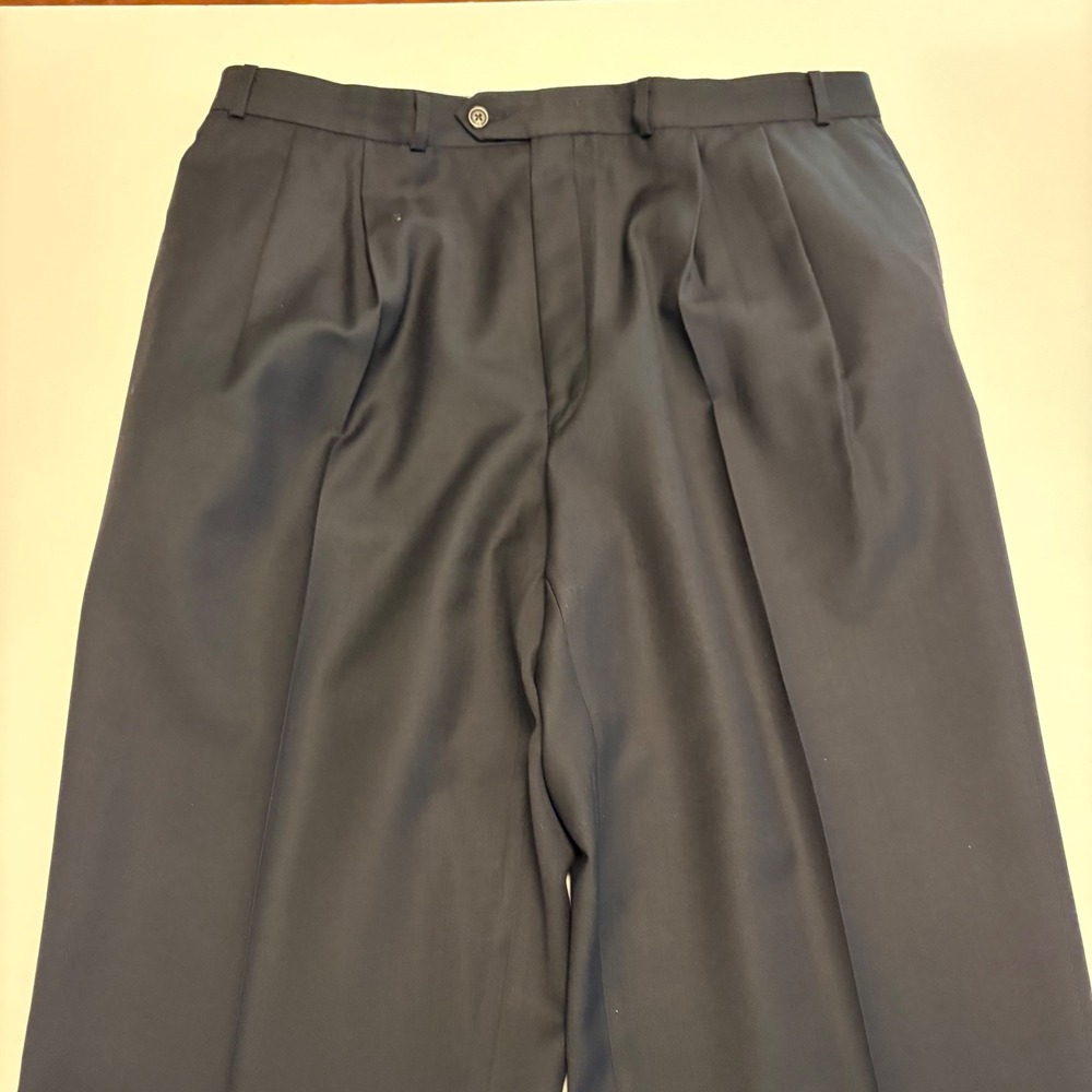 Lauren Ralph Lauren Dress Pants Mens 37 Navy Blue Pleated Cuffed Trousers 0462